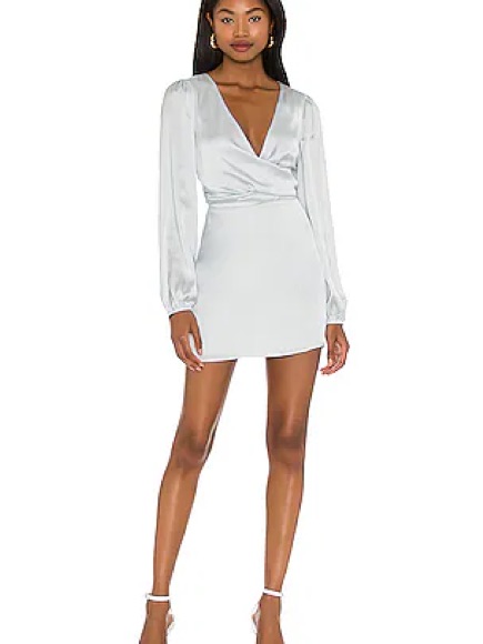 Lovers + Friends White Satin Wrap V-Neck Mini Dress